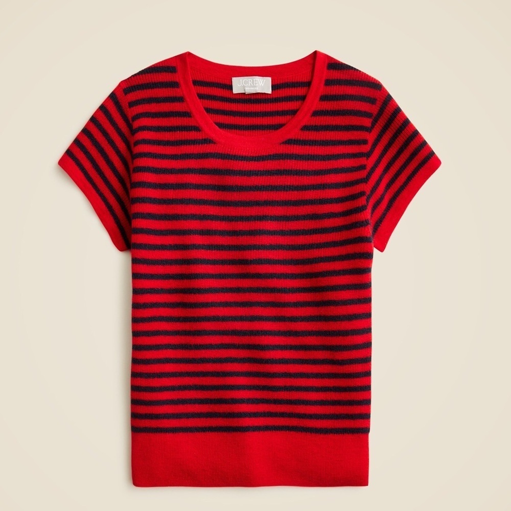 J crew Ribbed featherweight cashmere T-shirt in stripe